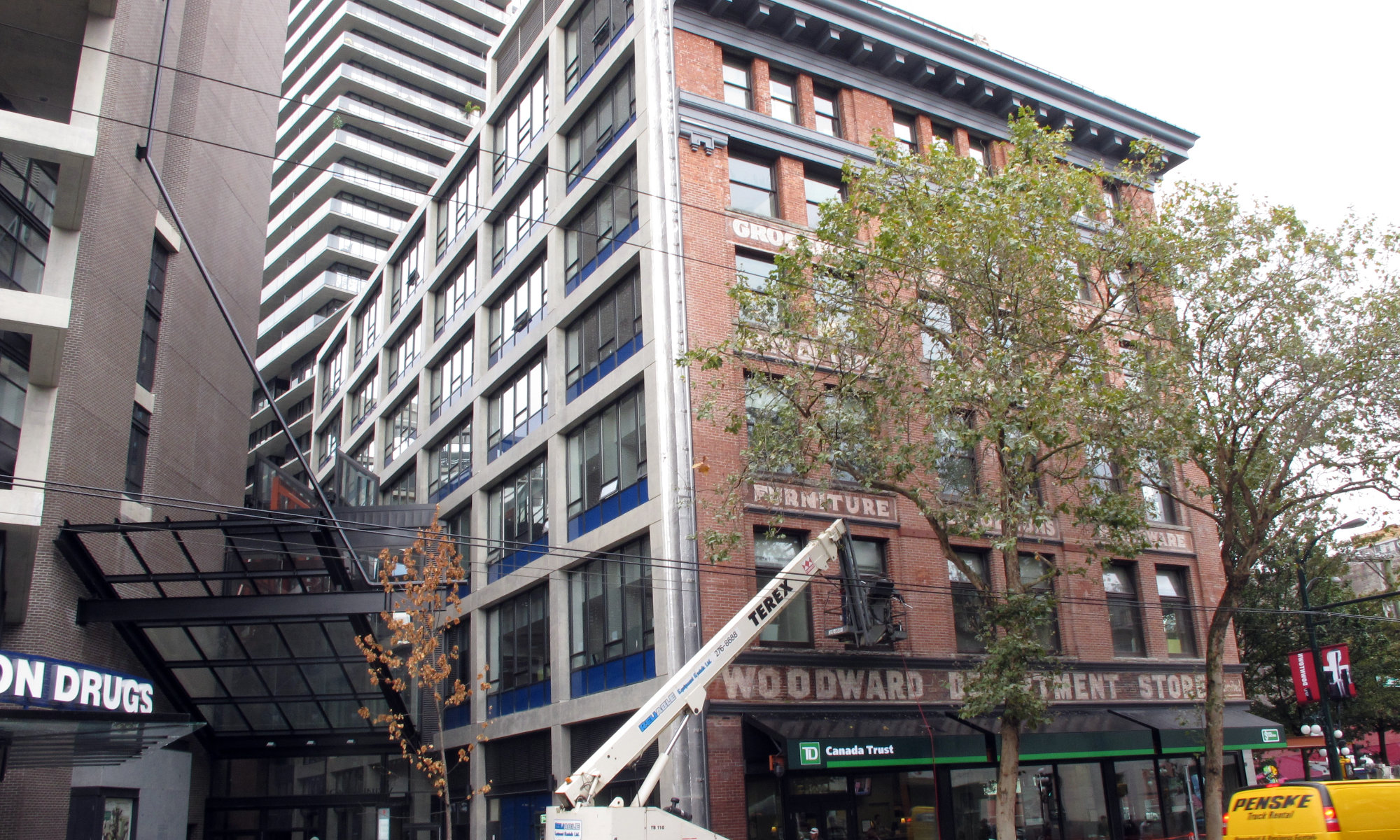 Original portion of Woodward's Department Store incorporated into a new development. Source: TRACE